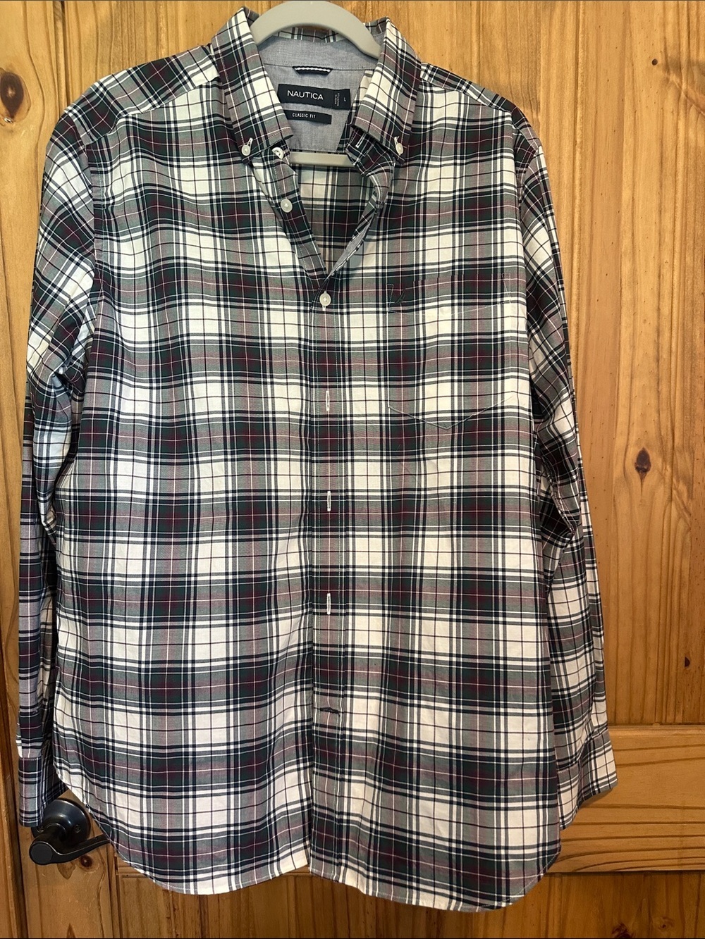 Nautica Green, Black & White Plaid Button-Down Shirt